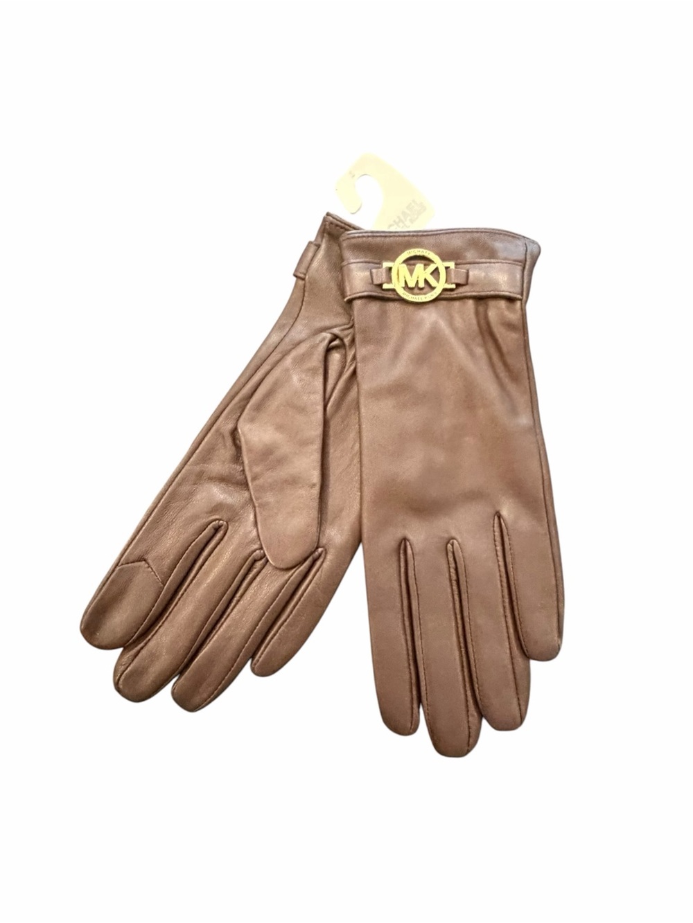 Michael Kors Genuine Leather Touch Tip Gloves Brown Small Gold Logo Hardware